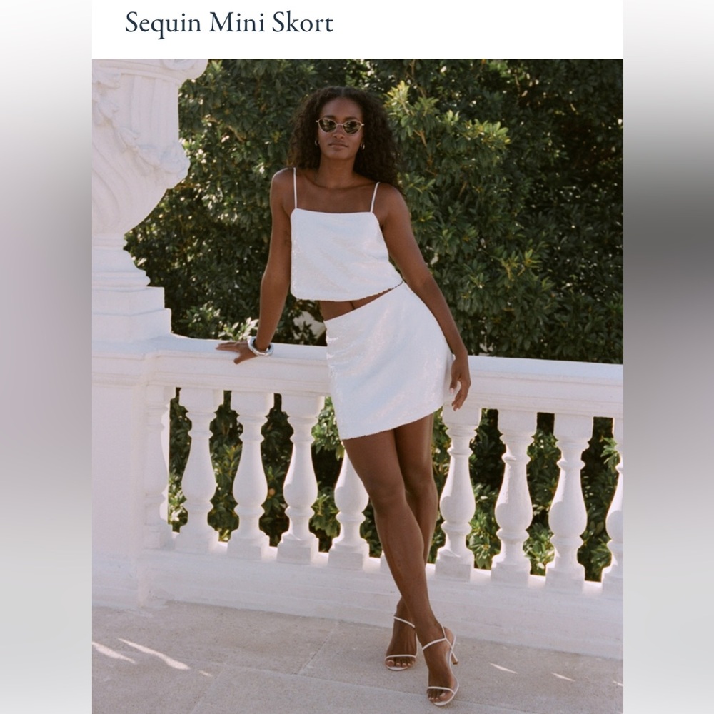 Abercrombie white sequin mini skort and top set